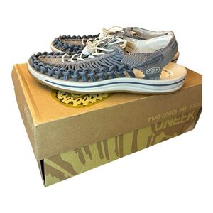 KEEN Uneek Size 8 Steel Grey Birch Canvas Braided Bungee Sandals 1027249 Hiking